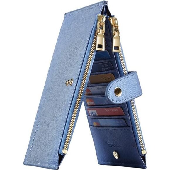 Women's Wallet RFID Blocking Bi fold Multi Card Wallet Zipper Pocket NEW BLUE - Picture 4 of 5